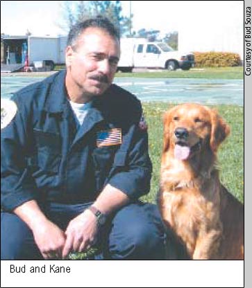 Bud and rescue dog, Kane